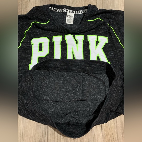 PINK Crewneck, Black Heather w/ Neon, L - Picture 5 of 6